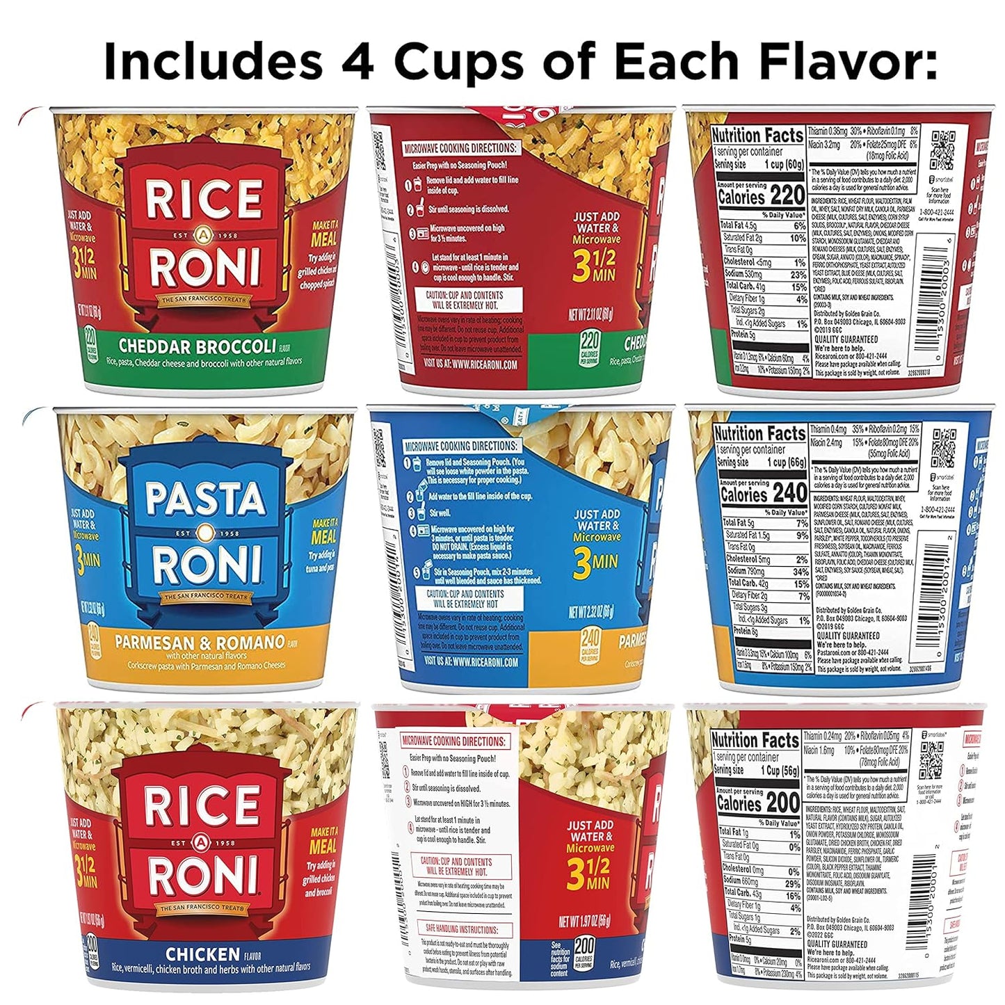 PASTA RONI Quaker Rice a Roni Cups Individual Cup, 3-Flavor Variety Pack, 2.25 Oz (Pack of 12)